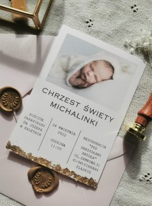 Minimalistyczne zaproszenia na Chrzest Święty ze zdjęciem 