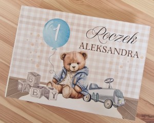 Personalizowane Drewniane Pudełko na Roczek Chrzest przegrody