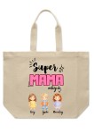 Duża torba bawełniana Super Mama z imionami dzieci – personalizowana torba na prezent dla mamy 