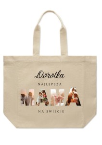 Duża torba bawełniana najlepsza mama na świecie z imieniem – personalizowana torba ze zdjęciami 
