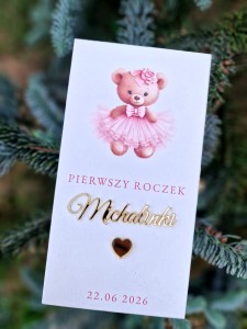 Pudełko na pieniądze na Roczek z imieniem i misiem– Personalizowana Pamiątka dla Dziewczynki