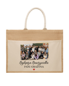 Personalizowana Torba Jutowa ze Zdjęciem Klasy – Najlepsza Nauczycielka