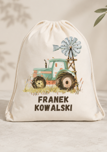 Worek Plecak z Imieniem i Nazwiskiem – Traktor | Personalizowany Worek dla Przedszkolaka i Ucznia