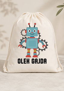 Worek Plecak z Imieniem i Nazwiskiem – Robot | Personalizowany Worek dla Przedszkolaka i Ucznia