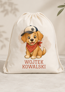 Worek Plecak z Imieniem i Nazwiskiem – Piesek| Personalizowany Worek dla Przedszkolaka i Ucznia