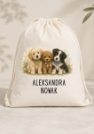 Worek Plecak z Imieniem i Nazwiskiem – Trzy pieski| Personalizowany Worek dla Przedszkolaka i Ucznia